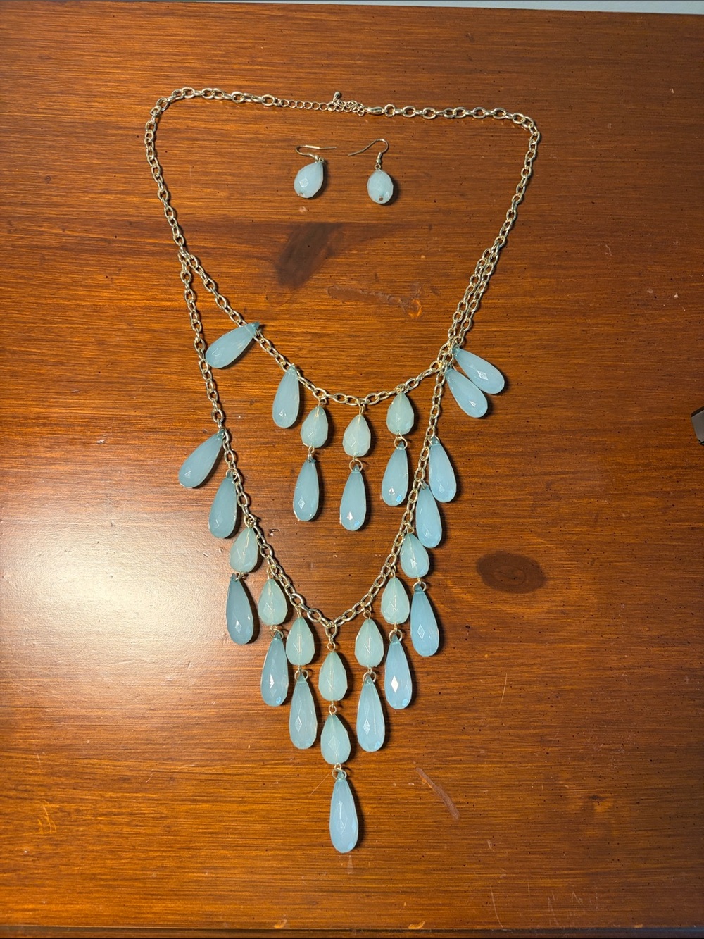 Light Blue Teardrop Layered Necklace & Earrings - Women Jewelry